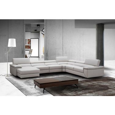 Kobe Left Facing Leather Sectional In Silver Grey