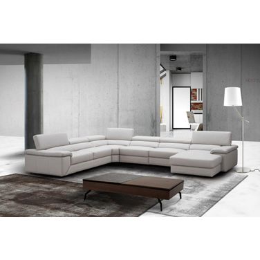 Kobe Right Facing Leather Sectional In Silver Grey