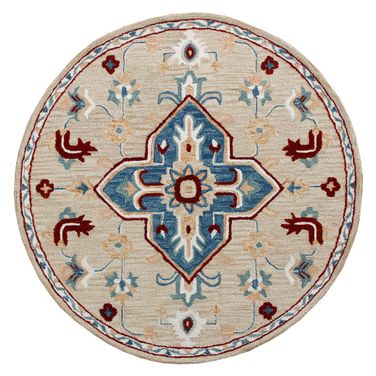 Kynro Medallion Hand-Tufted Wool Area Rug In Beige and Blue