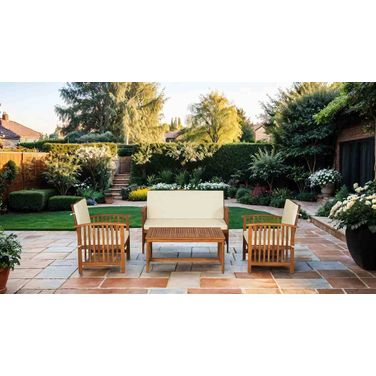 Kyushu Table and Loveseat In Beige and Natural