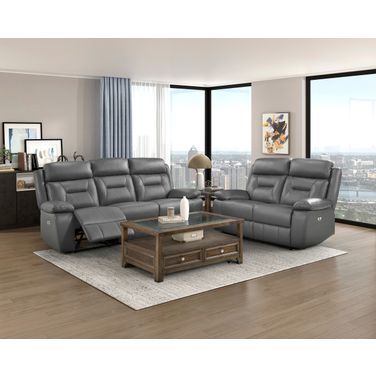 Laconia Power Double Reclining Living Room Set In Dark Gray