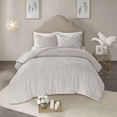 Laetitia Cotton Tufted 3 Piece King Duvet Cover Set In Grey