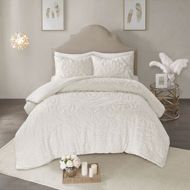 Laetitia Cotton Tufted 3 Piece King Duvet Cover Set In Off White
