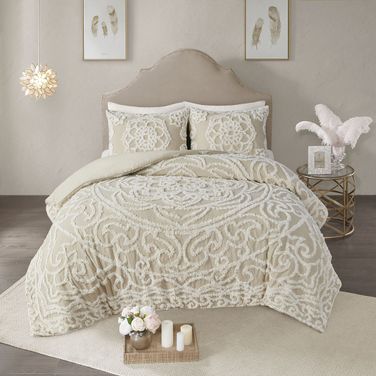 Laetitia Cotton Tufted 3 Piece King Duvet Cover Set In Taupe