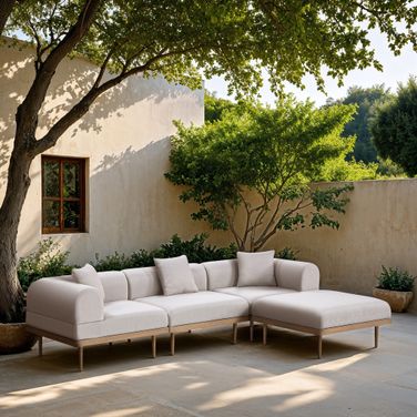 Laguna 106.5 Inch Fabric Upholstered 4 Piece Outdoor Patio Modular Sectional In Beige and Natural