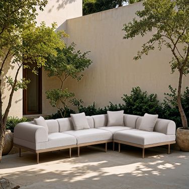 Laguna 106.5 Inch Fabric Upholstered 4 Piece Outdoor Patio Modular Sectional In Beige and Natural