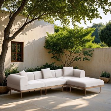 Laguna 106.5 Inch Fabric Upholstered 4 Piece Outdoor Patio Modular Sectional In Cream and Natural