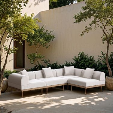 Laguna 106.5 Inch Fabric Upholstered 4 Piece Outdoor Patio Modular Sectional In Cream and Natural