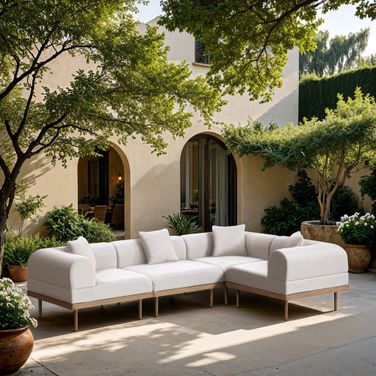 Laguna 106.5 Inch Fabric Upholstered 4 Piece Outdoor Patio Modular Sectional In Cream and Natural