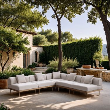 Laguna 106.5 Inch Fabric Upholstered 5 Piece Outdoor Patio Modular Sectional In Beige and Natural