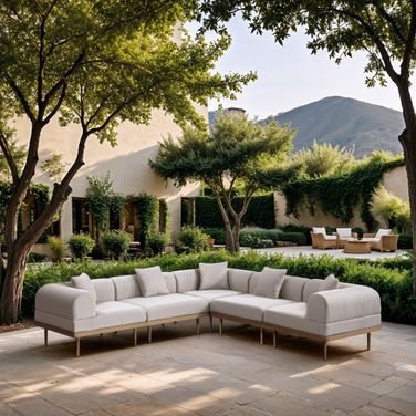 Laguna 106.5 Inch Fabric Upholstered 5 Piece Outdoor Patio Modular Sectional In Beige and Natural