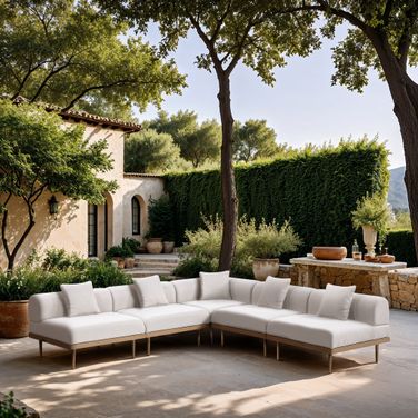 Laguna 106.5 Inch Fabric Upholstered 5 Piece Outdoor Patio Modular Sectional In Cream and Natural