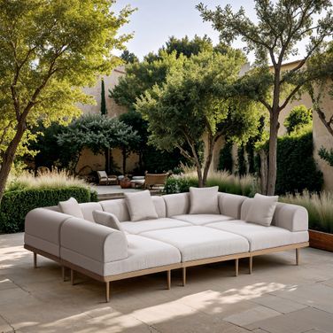 Laguna 106.5 Inch Fabric Upholstered 6 Piece Outdoor Patio Modular Sectional In Beige and Natural