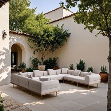 Laguna 142 Inch Fabric Upholstered 8 Piece Outdoor Patio Modular Sectional In Beige and Natural