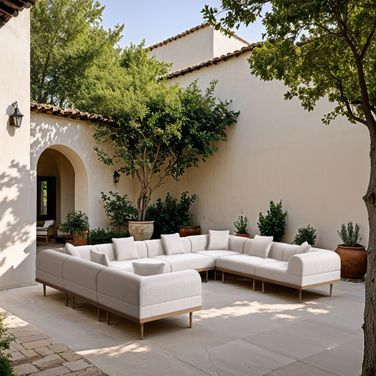 Laguna 142 Inch Fabric Upholstered 8 Piece Outdoor Patio Modular Sectional In Cream and Natural