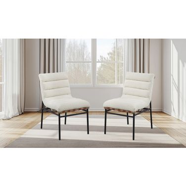 Lahni Boucle Fabric Dining Chair with Black Iron Legs Set of 2 In White
