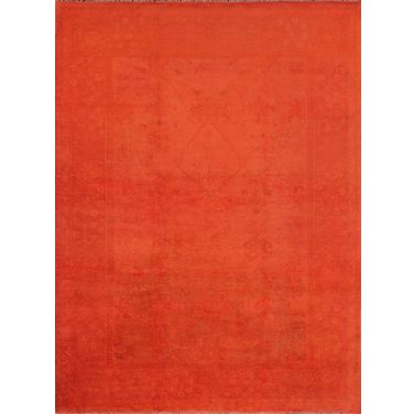 Lahore Collection Hand Knotted Lamb's Wool Area Rug- 8' 5" x 11' 3" In Coral and Cobalt