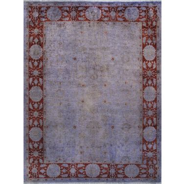 Lahore Collection Hand-Knotted Wool Area Rug- 9' 3" x 12' 4" In Lavender and Maroon