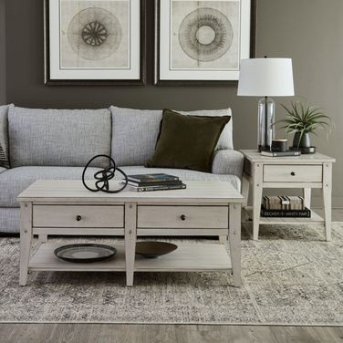 Lake House Occasional Table Set In Weathered White