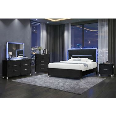 Lando Upholstered Bedroom Set with Continuous LED In Black