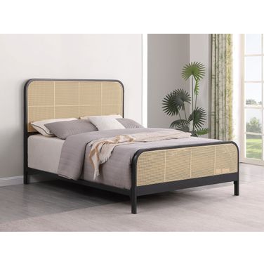 Lanewood Open Cane Webbing Metal Queen Bed In Natural and Black
