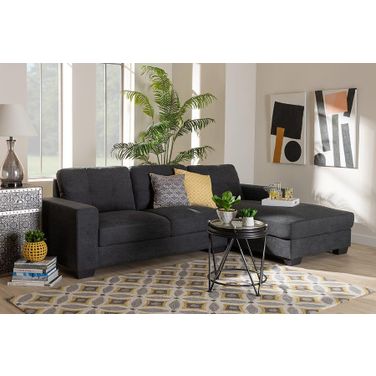 Langley Modern And Contemporary Dark Grey Fabric Upholstered Sectional Sofa With Right Facing Chaise