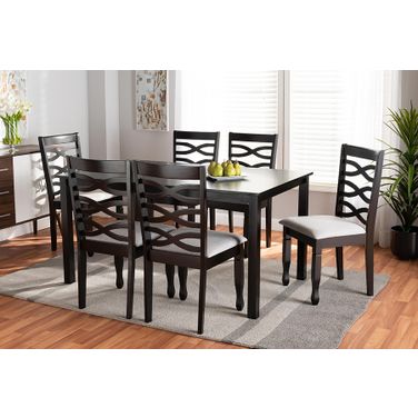 Lanier Modern and Contemporary Grey Fabric Upholstered and Dark Brown Finished Wood 7-Piece Dining Set