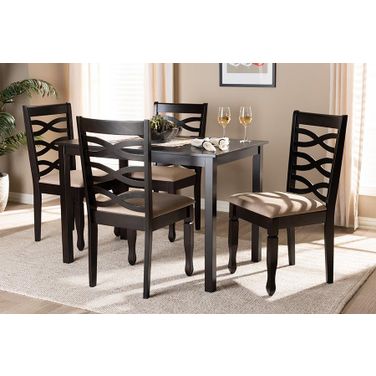 Lanier Modern And Contemporary Sand Fabric Upholstered Espresso Brown Finished Wood 5-Piece Dining Set