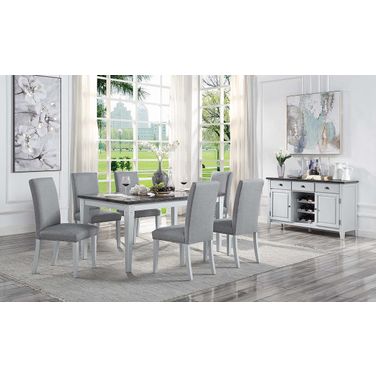 Lanton Dining Set In Marble And Antique White