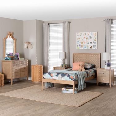 Lara Modern Wood Twin 4-Piece Bedroom Set In Oak Brown