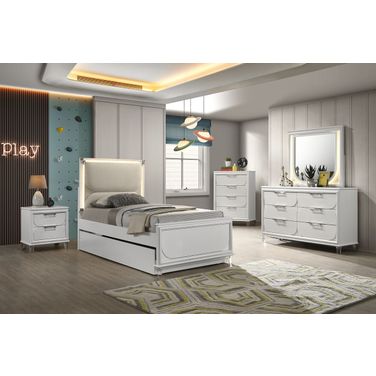 Lareina Twin Bed with Trundle In Pearl White