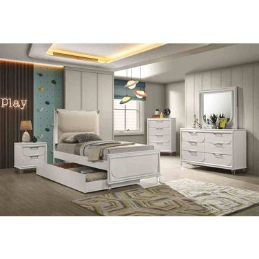 Lareina Youth Bedroom Set with Trundle In Pearl White