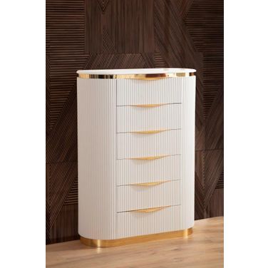 Laura Gold Detailed Chest Made With Wood In White
