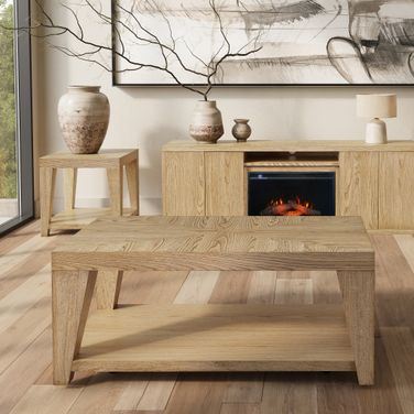 Laurel Creek Occasional Table Set with Storage Shelf and Hidden Casters In Natural