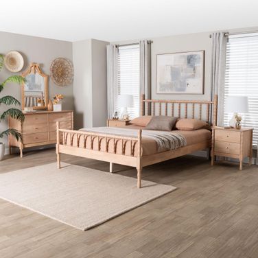 Laurent 4-Piece Queen Platform Bedroom Set with 2 Nightstand In Beech Brown