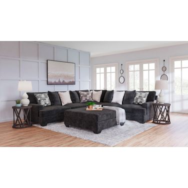 Lavernett 3-Piece Sectional and Oversized Ottoman In Charcoal