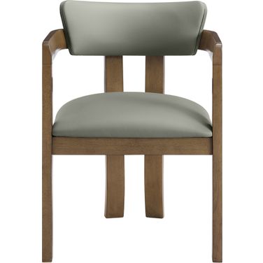 Lavrin Vegan Leather Upholstered Dining Arm Chair Set of 2 In Olive and Stained Walnut