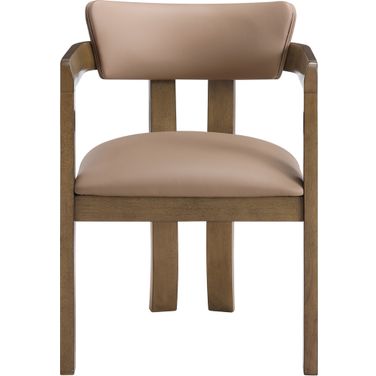 Lavrin Vegan Leather Upholstered Dining Arm Chair Set of 2 In Tan and Stained Walnut