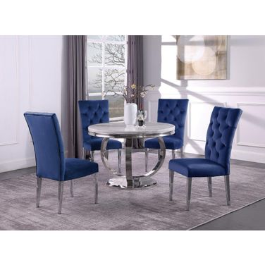 Layla 5 Piece Modern Faux Marble Round Dining Set In Blue