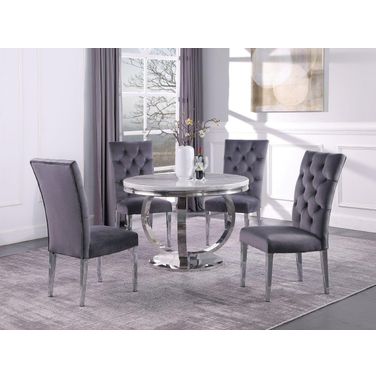 Layla 5 Piece Modern Faux Marble Round Dining Set In Gray
