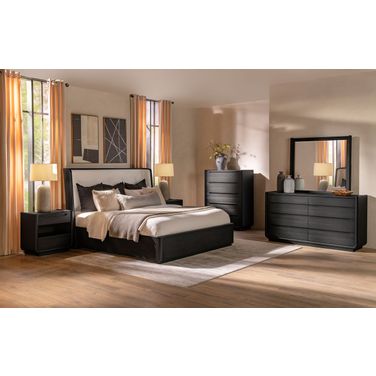Leandro Wingback Bedroom Set In Burnished Black