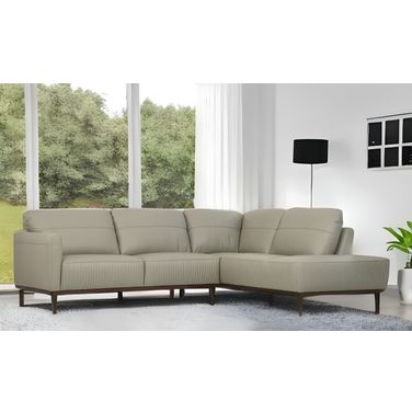 Leather L Shaped Two Piece Sofa and Chaise Sectional In Light Green