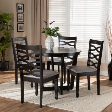 Leda Fabric Upholstered and Wood 5-Piece Dining Set In Grey and Dark Brown