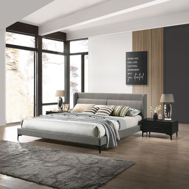 Legend 3-Piece Gray Fabric King Platform Bed and Nightstands Bedroom Set