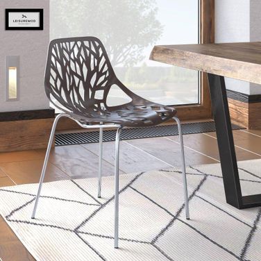 LeisureMod Asbury Taupe Dining Chair with Chromed Legs