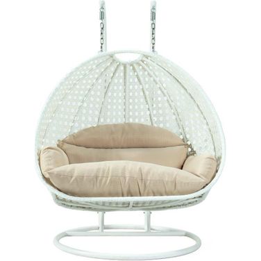 Wicker Hanging 2 Person Egg Swing Chair In Beige/White
