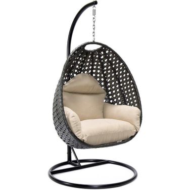 Wicker Hanging Egg Swing Chair In Beige/Black