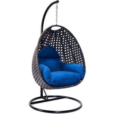Wicker Hanging Egg Swing Chair In Blue/Black