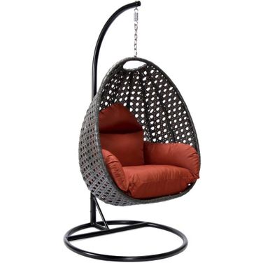 Wicker Hanging Egg Swing Chair In Cherry/Black