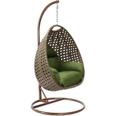 Wicker Hanging Egg Swing Chair In Dark Green/Brown